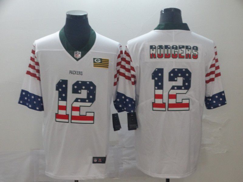 Men Green Bay Packers #12 Rodgers White Retro USA Flag Nike NFL Jerseys->chicago bears->NFL Jersey